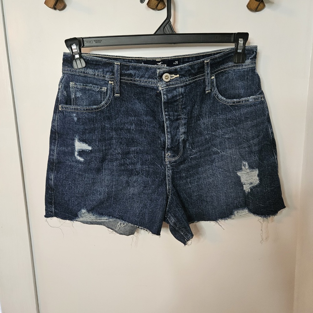 NWT Hollister Ultra High-Rise Mom Shorts Size 9 Blue Cut-Off Distressed‎